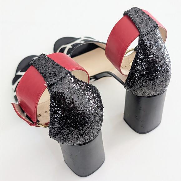 Women's Frances Valentine Block Heel Chunky Heel Animal Print Open Toe Size 10 - Picture 4 of 11